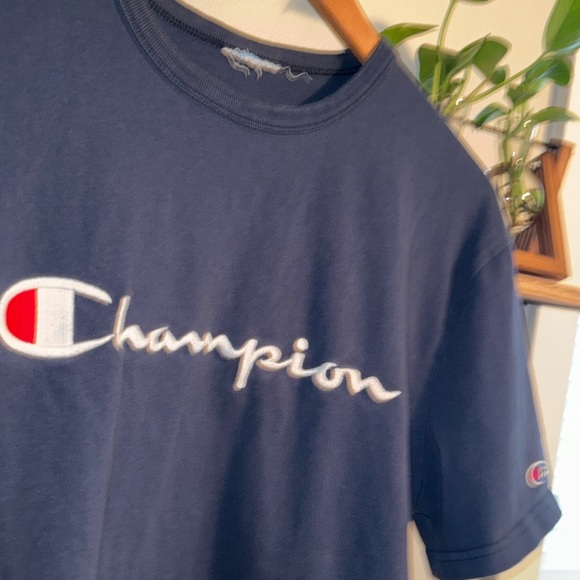 Y2K Champion Heavyweight Embroidered T-Shirt - Navy Blue - Large - Picture 3 of 6